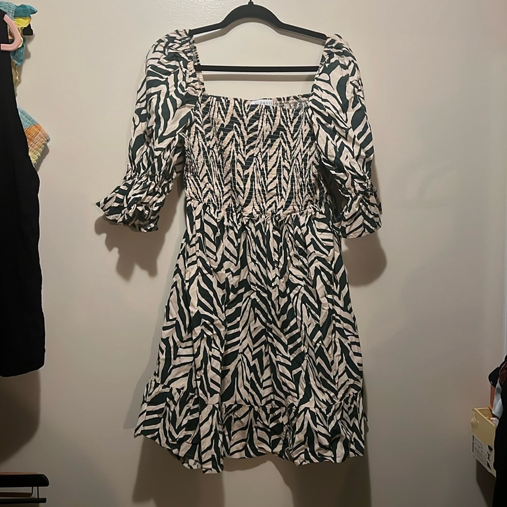 Eloquii Black and White Smocked Mini Dress